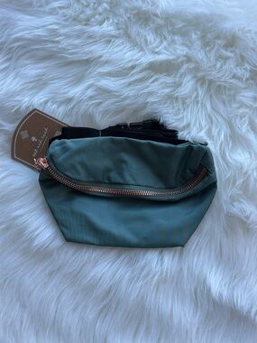 Women’s Teal Crossbody Belt Bag with Rose Gold Zip